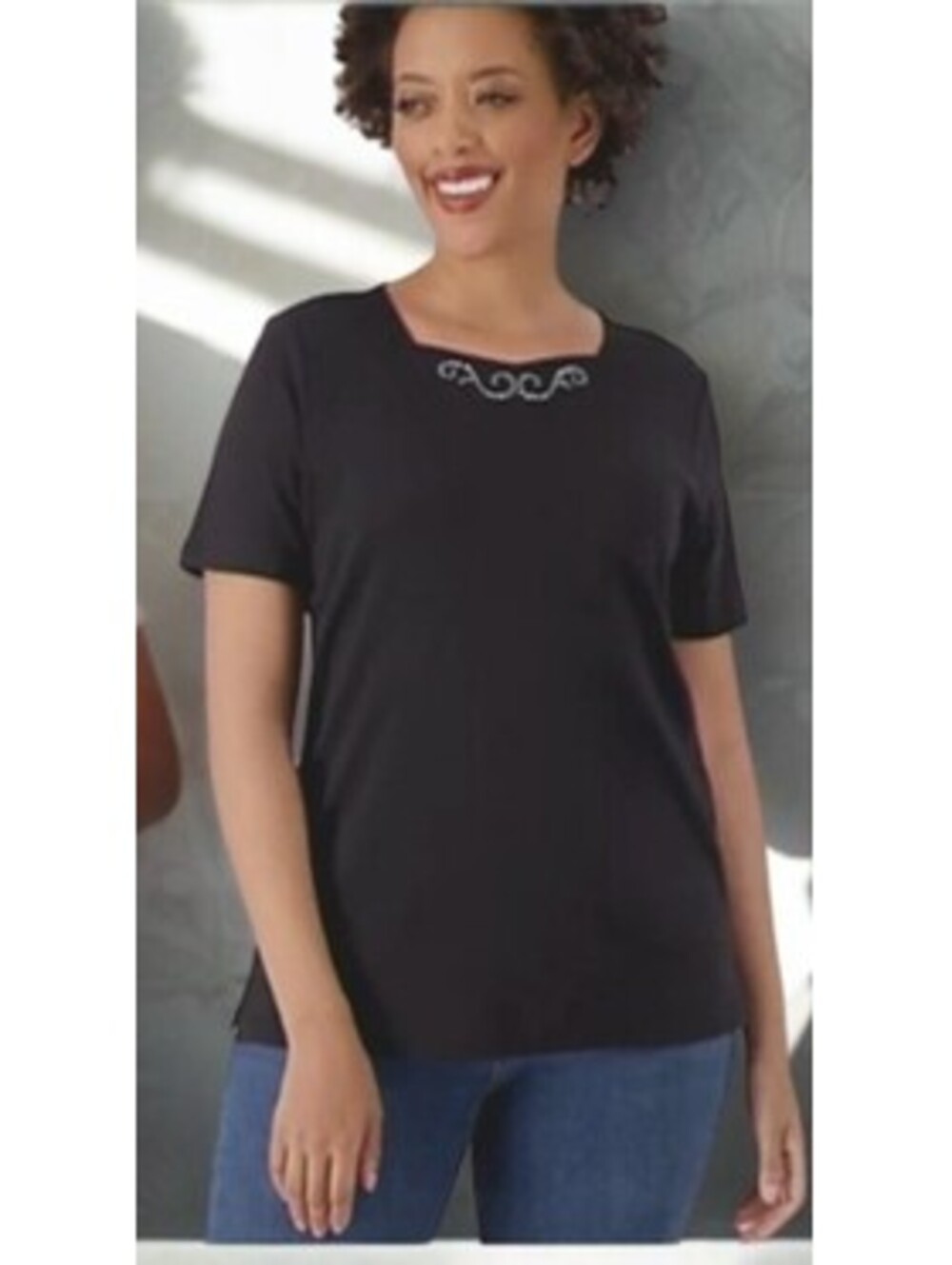 Quacker Factory Sparkle & Shine Inset Short Sleeve Top Size XS